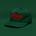 Green cap with red text 'The Jewality of Man' on a green background